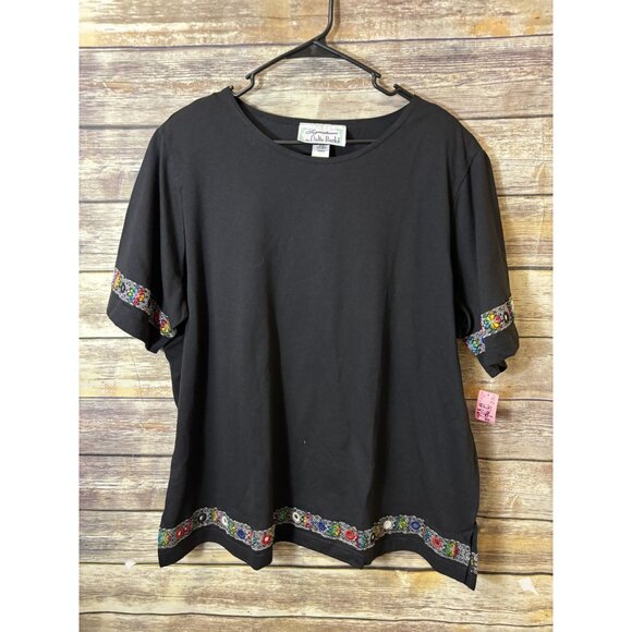 Signature by Delta Burk Two Piece Outfit 2X Braid Mirror Trim T-Shirt Capri Pant - Picture 2 of 8